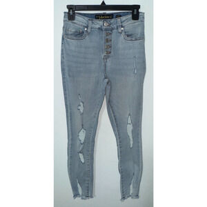 Indigo Rein Womens Size 5 Denim Jeans Waist 26 Crop Curvy Distressed Button Fly